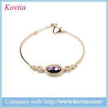 2016 New arrival purple amethyst stone 18k gold purple crystal bangle bracelets